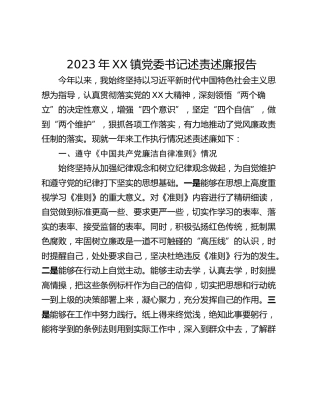 2023年XX镇党委书记述责述廉报告