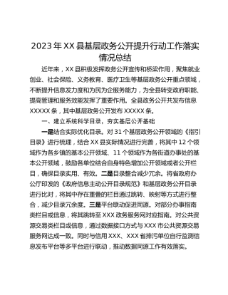 2023年XX县基层政务公开提升行动工作落实情况总结