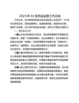 2023年XX区药品监管工作总结