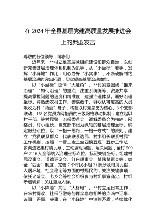 在2024年全县基层党建高质量发展推进会上的典型发言