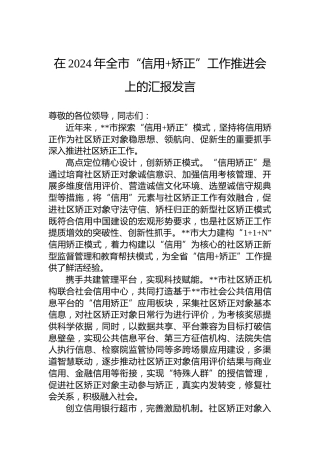 在2024年全市“信用矫正”工作推进会上的汇报发言