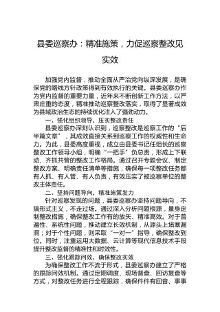县委巡察办：精准施策，力促巡察整改见实效