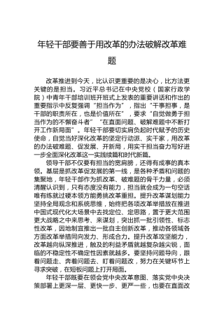 年轻干部要善于用改革的办法破解改革难题