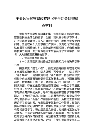 2024年主要领导巡察整改专题民主生活会对照检查材料