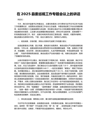 在2025县委巡视工作专题会议上的讲话