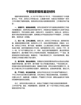 干部挂职锻炼鉴定材料