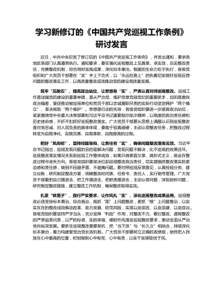 学习新修订的《中国共产党巡视工作条例》研讨发言