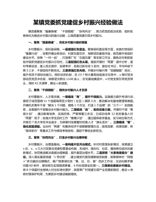 某镇党委抓党建促乡村振兴经验做法