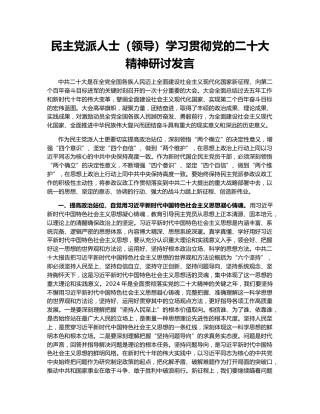 民主党派人士（领导）学习贯彻党的二十大精神研讨发言