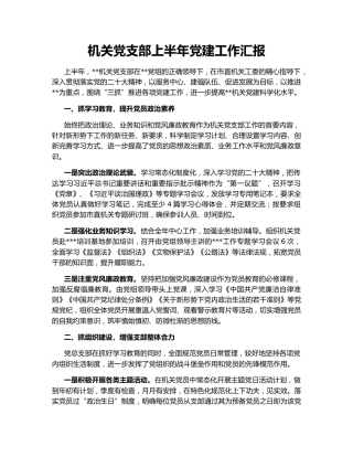 机关党支部上半年党建工作汇报