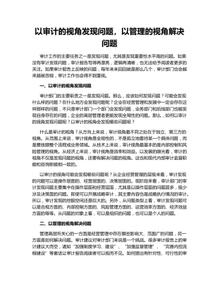 以审计的视角发现问题，以管理的视角解决问题