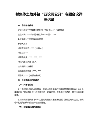 村集体土地外包“四议两公开”专题会议详细记录