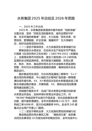 水务集团2025年总结及2026年思路