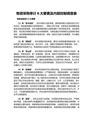 物资采购审计6大要素及内部控制调查表