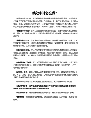 绩效审计怎么做？