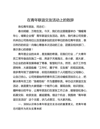 在青年联谊交友活动上的致辞