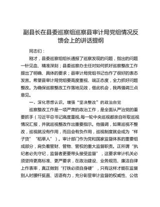副县长在县委巡察组巡察县审计局党组情况反馈会上的讲话提纲