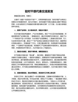驻村干部代表交流发言