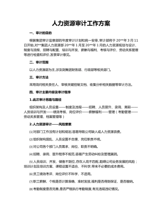 人力资源审计工作方案