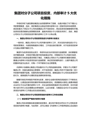 集团对分子公司项目投资，内部审计5大优化措施