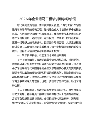 2026年企业青马工程培训班学习感悟
