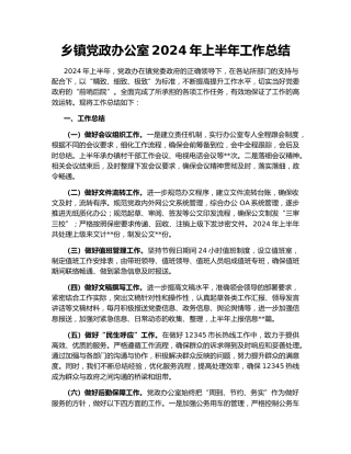 乡镇党政办公室2024年上半年工作总结
