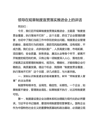领导在规章制度宣贯落实推进会上的讲话