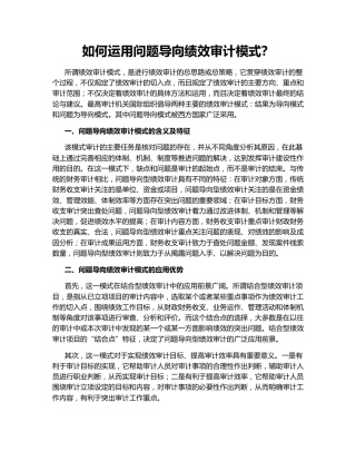如何运用问题导向绩效审计模式？