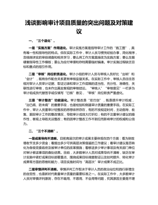 浅谈影响审计项目质量的突出问题及对策建议