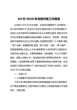 XX村2026年党务村务工作报告