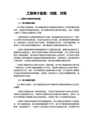 工程审计监督：问题、对策