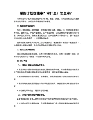 采购计划也能审？审什么？怎么审？