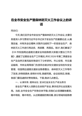 在全市安全生产暨森林防灭火工作会议上的讲话