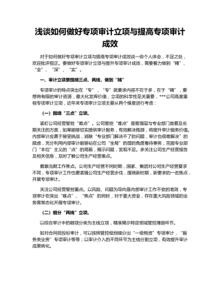 浅谈如何做好专项审计立项与提高专项审计成效