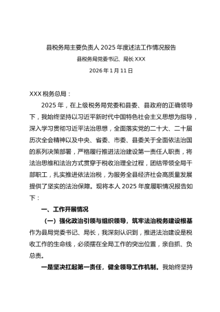 县税务局主要负责人2025年度述法工作情况报告