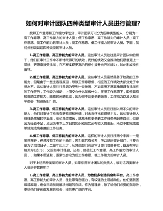 如何对审计团队四种类型审计人员进行管理？