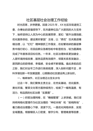 社区基层社会治理工作经验