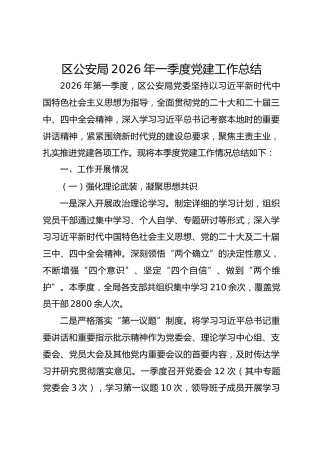 区公安局2026年一季度党建工作总结