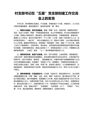 村支部书记在“五星”党支部创建工作交流会上的发言