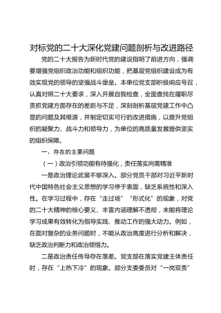 对标党的二十大深化党建问题剖析与改进路径