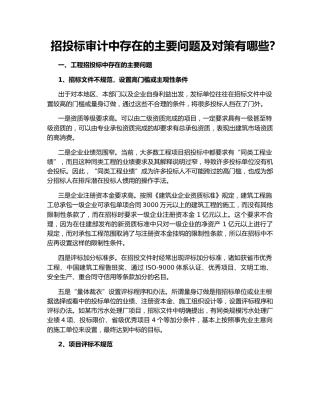 招投标审计中存在的主要问题及对策有哪些？