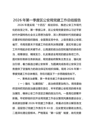 2026年第一季度区公安局党建工作总结报告