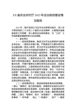 XX省农业农村厅2025年法治政府建设情况报告