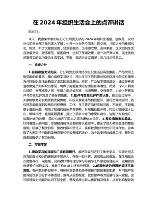 在2024年组织生活会上的点评讲话