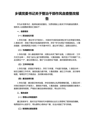 乡镇党委书记关于整治干部作风自查整改报告