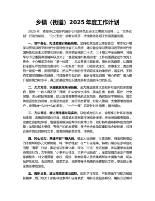 乡镇（街道）2025年度工作计划