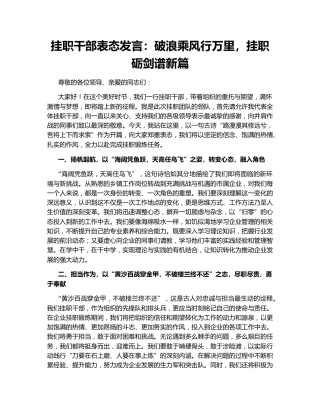 挂职干部表态发言：破浪乘风行万里，挂职砺剑谱新篇