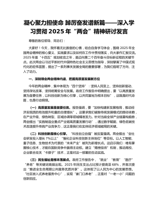凝心聚力担使命 踔厉奋发谱新篇——深入学习贯彻2025年“两会”精神研讨发言