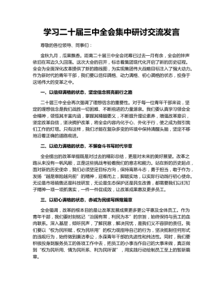 学习二十届三中全会集中研讨交流发言