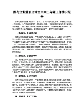 国有企业整治形式主义突出问题工作情况报告